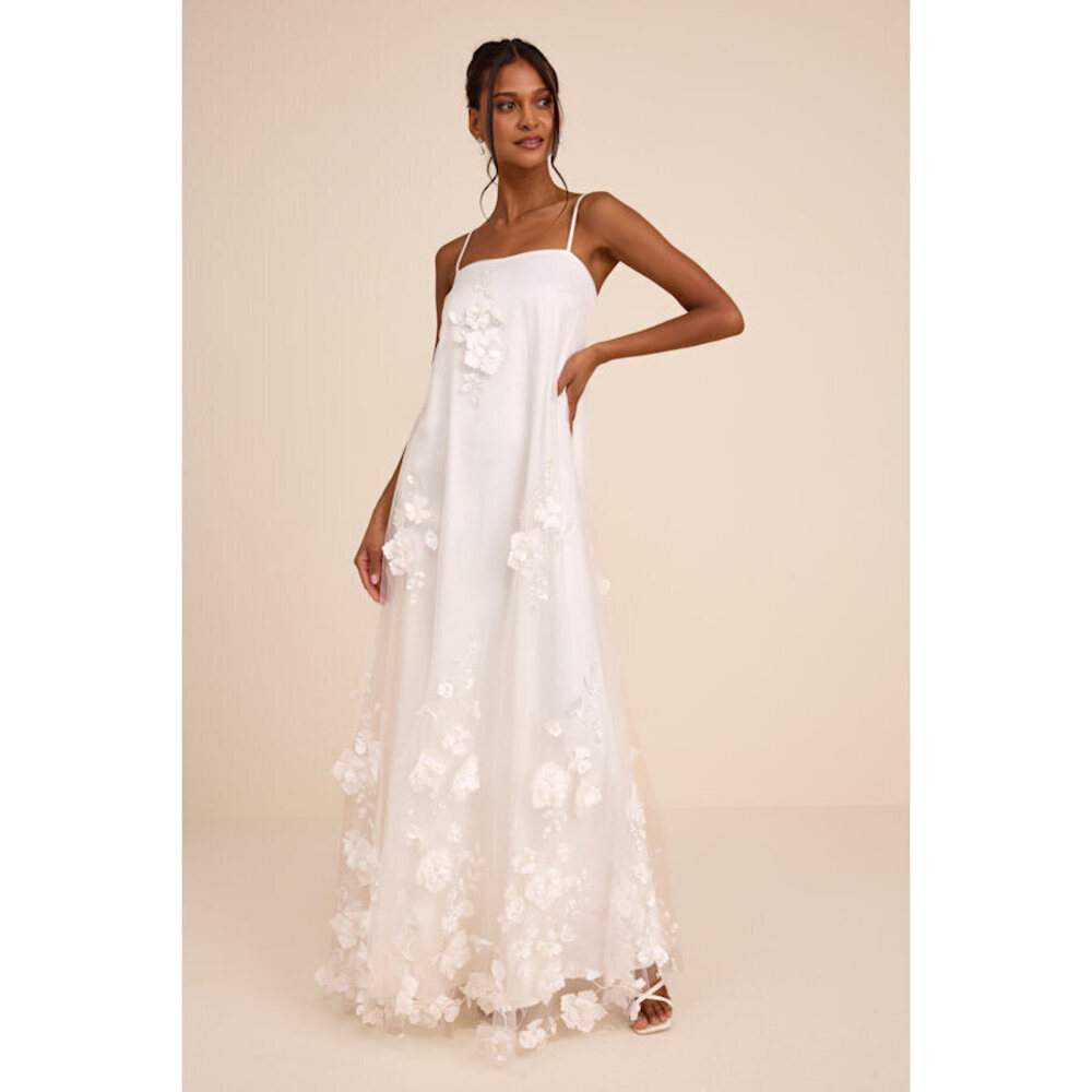 Lulus Allie White Floral Applique Shift Maxi Dress - Size L